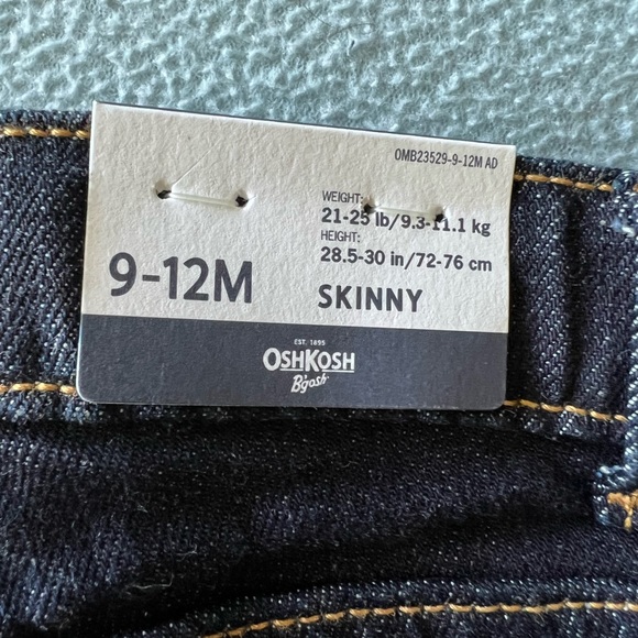 OshKosh B’gosh 9-12 month baby dark blue skinny jeans NWT boy and girl pants - Picture 6 of 7